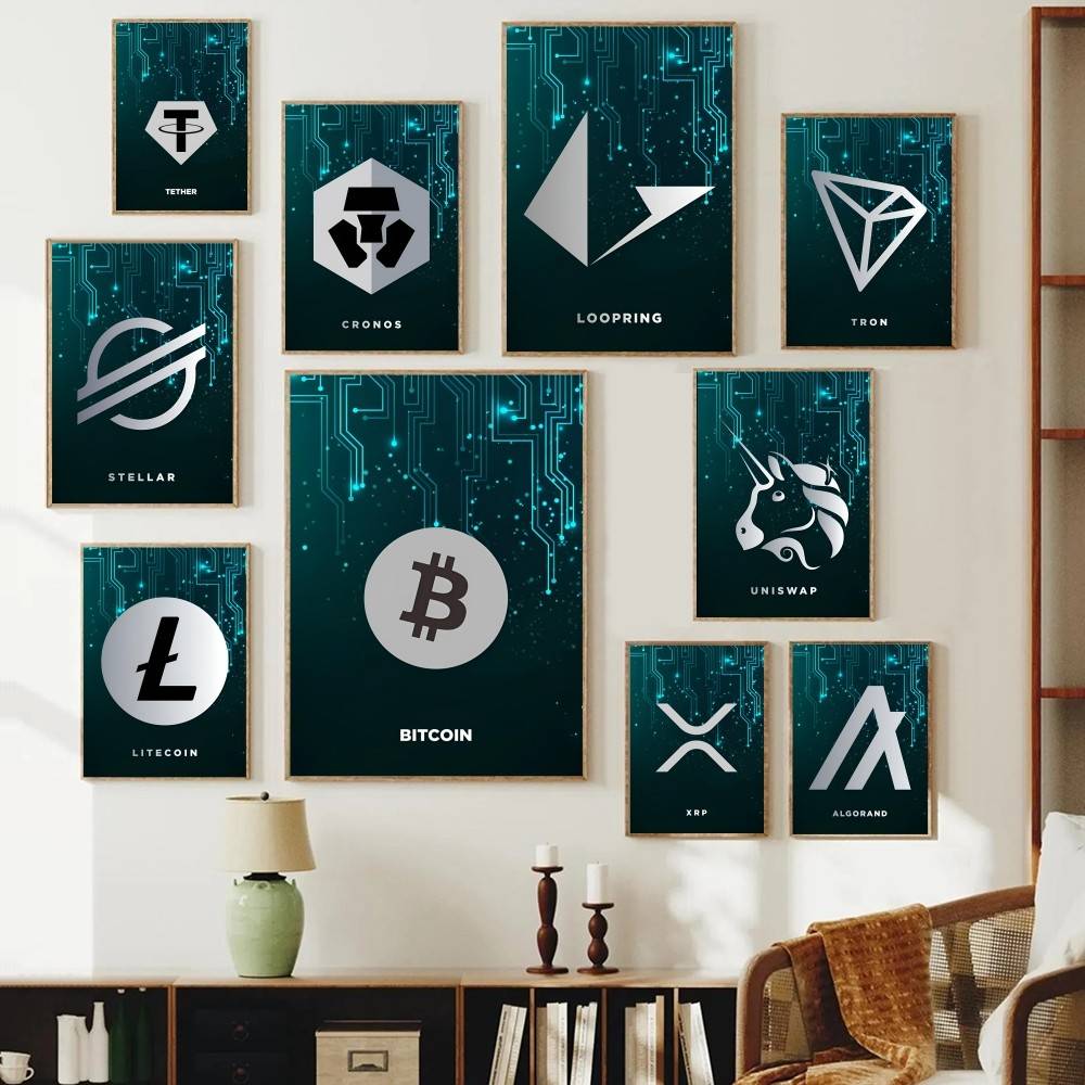 Tech Office Wallpaper - Póster con Símbolo de Criptomonedas Tech