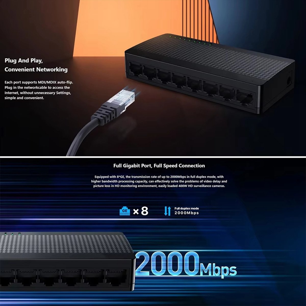 Mini Switch Gigabit A40I, Ethe - Ethernet Switch 8 Port reseña y precio